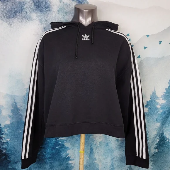 Adidas Essential Cropped Black Pullover Hoodie Women's Large - Picture 2 of 16
